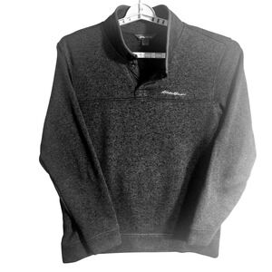 Eddie Bauer Mens Radiator‎ Fleece Snap Mock Pullover Gray Long Sleeve Large